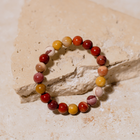 Mookaite is a nurturing stone that slows down the ageing process -the jasper crystal bracelet supports longevity