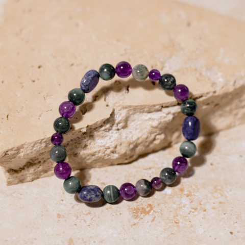 Immune System Boost Crystals & Crystals For Well-being Support - with Lapis Lazuli, Malachite, Amethyst, Moss Agate crystals - Immunity Crystal bracelet